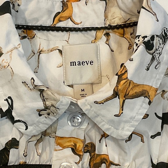 ANTHROPOLOGIE MAEVE womens LEANDRA SHIRRED YOKE DOG PRINT BLOUSE MEDIUM COTTON. - Picture 9 of 11